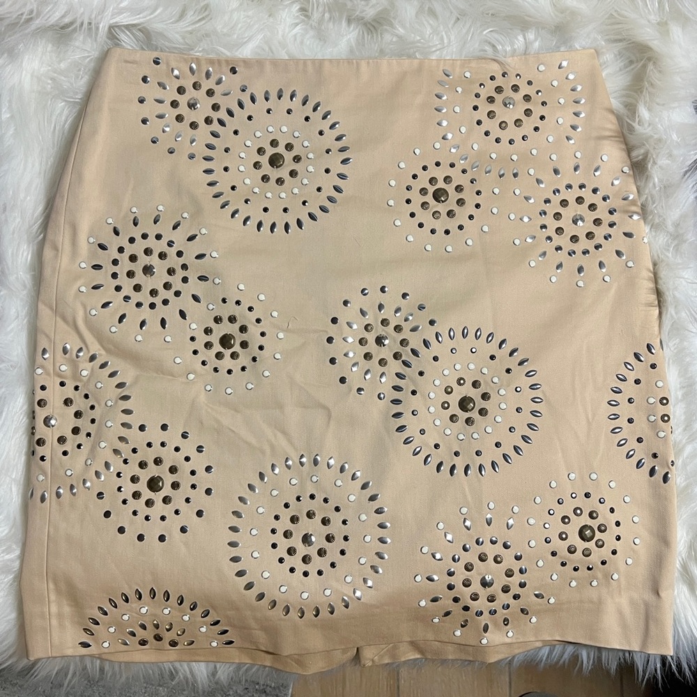 WHBM Women’s Ecru Studded Cotton Mini Skirt! So Chic!